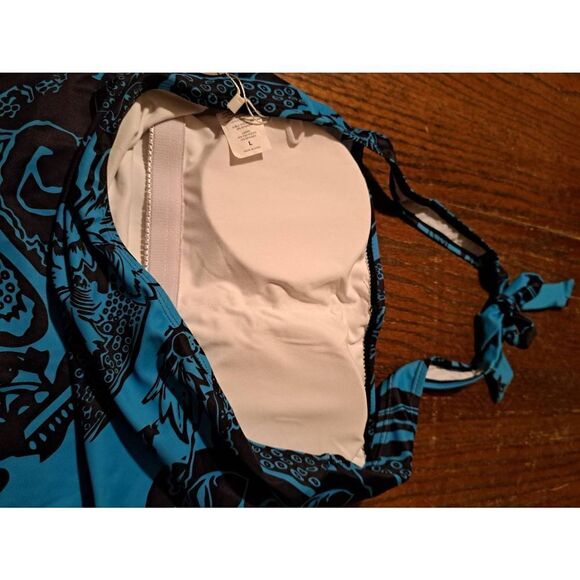 New Large Smismivo Blue Black Ruched Tummy Control Swimsuit Bathing Suit NWT - Picture 5 of 6